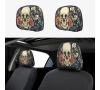Lot de 2 housses d'appui-tête de voiture avec motif tête de mort dans la fleur - Lavables - Compatibles avec toutes les voitures, SUV, camions, camionnettes
