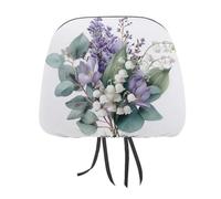 Lot de 2 housses d'appui-tête de voiture élastiques et confortables avec motif bouquet de lavande avec feuilles d'eucalyptus imprimées pour homme et femme, s'adapte à la plupart des voitures