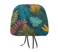 Lot de 2 housses d'appui-tête de voiture imprimées avec feuilles tropicales et branches de palmier, élastique et confortable pour homme et femme, universelle, s'adapte à la plupart des voitures