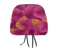 Lot de 2 housses d'appui-tête de voiture imprimées avec feuilles tropicales magenta et jaune - Housses élastiques et confortables pour appuie-tête de voiture pour homme et femme - Universelle