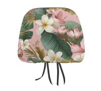 Lot de 2 housses d'appui-tête de voiture imprimées de feuilles de bananier roses tropicales et blanches, housses élastiques et confortables pour appuie-tête de voiture pour homme et femme, universelle