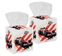 Lot de 2 housses de boîte à mouchoirs carrées avec drapeau à carreaux et circuit de course pour salle de bain, commode, comptoir, table de nuit, bureau, voiture