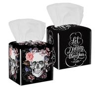 Lot de 2 housses de boîte à mouchoirs carrées en cuir synthétique avec citation de motivation « Let Your Dreams Be Bigger Than Fears » pour salle de bain, commode, table, comptoir, table de nuit