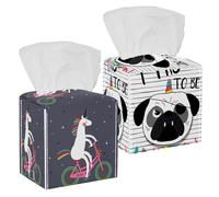 Lot de 2 housses de boîte à mouchoirs carrées en cuir synthétique avec inscription « I Try To Be Unicorn » pour salle de bain, commode, comptoir, table de nuit, bureau, voiture