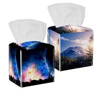 Lot de 2 housses de boîte à mouchoirs carrées en cuir synthétique Banff National Park pour salle de bain, commode, table, comptoir, table de nuit, bureau, voiture