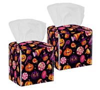 Lot de 2 housses de boîte à mouchoirs, éléments d'Halloween, friandises, bonbons, sucettes, carrés pour salle de bain, commode, comptoir, table de nuit, bureau, voiture