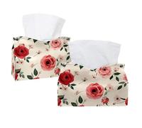 Lot de 2 housses de boîte à mouchoirs, jolies petites fleurs sur fond beige rectangulaires pour salle de bain, cuisine, chambre à coucher, vanité, comptoir, maison, bureau, voiture