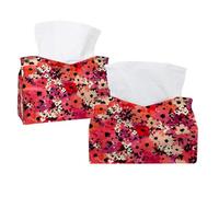 Lot de 2 housses de boîte à mouchoirs, petites fleurs rouges à fond sans couture rectangulaire pour salle de bain, cuisine, chambre à coucher, vanité, comptoir, maison, bureau, voiture