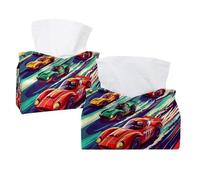 Lot de 2 housses de boîte à mouchoirs rectangulaires colorées en forme de voitures de course sur le circuit de course pour salle de bain, cuisine, chambre à coucher, vanité, comptoir, maison, bureau