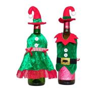 Lot de 2 housses de bouteille de vin en forme d'elfe de Noël - Motifs de robes et de chapeaux festifs, parfaits pour les vacances d'hiver, Noël, le Nouvel An et les fournitures de décoration de fête