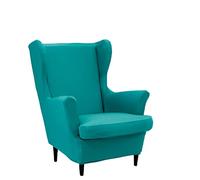 Lot de 2 housses de canapé extensibles avec dossier ailé | Housse de chaise en polyester doux lavable de couleur unie pour dossier à ailes, bleu paon