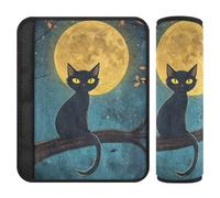 Lot de 2 housses de ceinture de sécurité de voiture souples pour adultes et enfants Taille M Midnight Moon Cat Halloween