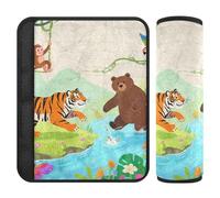Lot de 2 housses de ceinture de sécurité douces pour adultes et enfants Motif ours de la jungle