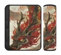 Lot de 2 housses de ceinture de sécurité motif dragon chinois noir et rouge pour femme Protège votre cou et vos épaules pour sac à dos pour ceinture de sécurité