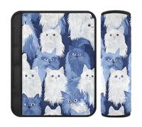Lot de 2 housses de ceinture de sécurité pour voiture motif chats angora turcs drôles - Bleu marine - Soulage le stress sur votre cou et vos épaules - Pour berline funda para cinturón de carro