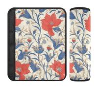 Lot de 2 housses de ceinture de sécurité pour voiture - Motif fleurs d'iris rouges et feuilles bleues - Style bohème - Protège votre cou et vos épaules - Protection pour avion