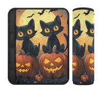 Lot de 2 housses de ceinture de sécurité respirantes pour adultes et enfants Taille S Motif chats effrayants et citrouilles d'Halloween