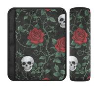 Lot de 2 housses de ceinture de sécurité romantiques pour la Saint Valentin, motif tête de mort et rose rouge, pour ceinture de sécurité, sac à dos, avion, 25,4 x 19,6 cm
