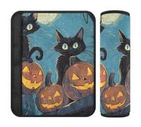 Lot de 2 housses de ceinture de sécurité souples pour adultes et enfants - M - Motif chats effrayants et citrouilles d'Halloween