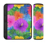 Lot de 2 housses de ceinture de siège de voiture style hawaïen, fleurs tropicales, feuilles de palmier, couleurs fluo vives, libère le stress sur votre cou et vos épaules pour protéger votre berline