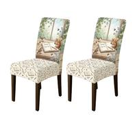 Lot de 2 housses de chaise d'écureuil pour chaises de salle à manger, nature, rustique, oiseau, fleur, printemps, beige, élasthanne, housses de protection élastiques lavables pour cuisine, restaurant