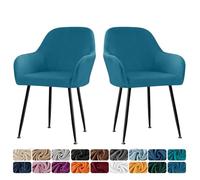 Lot de 2 housses de chaise scandinaves extensibles en velours avec accoudoirs pour bureau, restaurant, bar, cuisine, bleu paon
