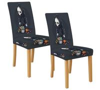 Lot de 2 housses de chaise squelette d'Halloween pour chaises de salle à manger, housses extensibles et lavables en élasthanne, protections de siège décoratives amusantes pour décoration d'intérieur