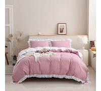 Lot de 2 housses de couette roses 155 x 220 cm pour enfants et filles à volants blancs Style shabby chic Housse de couette légère réversible pour femmes adultes Chambre à coucher Salon Décor