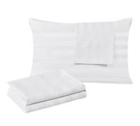 Lot de 2 Housses de Coussin 100% Coton égyptien 400 Fils au Pouce carré, rafraîchissantes, faciles d'entretien, à Fermeture éclair (Blanc strié, Standard)