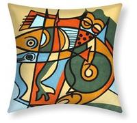 Lot de 2 Housses de Coussin 45x45 cm Brodées Art Aquael Multicolore