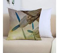 Lot de 2 Housses de Coussin 45x45 cm,Décor d'avion Vintage, Ancien Avion de l'aile avec hélices au Coucher du Soleil, Ciel,Housse Coussins de Canapé en Polyester pour Taies d'oreiller de Canapé Salon