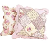Lot de 2 Housses de Coussin 45x45 cm en Coton 100% Matelassé, Style Cottage Boho avec Patchwork Floral, Housses Décoratives pour Canapé et Chambre, Look Campagne(Patchwork Flower f)