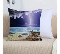Lot de 2 Housses de Coussin 45x45 cm,Nature, tempête estivale commençant par la foudre Illumination Climat Paysage Boho, Bl,Housse Coussins de Canapé en Polyester pour Taies d'oreiller de Canapé Salon
