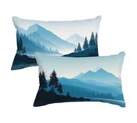 Lot de 2 Housses de Coussin 50x70 Sommet De La Montagne Taie D'oreiller Lac Taie Oreiller Rectangulaire Velours Décoratif Coussin avec Fermeture Éclair Invisible pour Canapé Salon Cadeau Femme,Model35