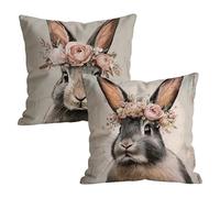 Lot de 2 Housses de Coussin 55x55cm, Motif Animal Lapin Double Face Taie d'oreiller Decoration avec Fermeture Éclair Invisible, Lavable Carrée Décorative Coussin Canape pour Chambre Jardin t9n-196