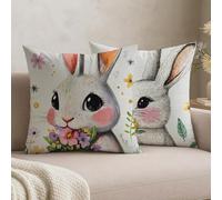 Lot de 2 Housses de Coussin 60 x 60 en Velours Pâques - Housse Coussins Lapin Taies d'oreiller Décoratives avec Fermeture Éclair Invisible - Coussins Canapé Décoratif pour Lit Salon Chambre, -#b650s