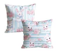 Lot de 2 Housses de Coussin 60x60 Motif Rose Lapin Lin Taie d'Oreiller, Lavable Carrée Décorative coussin canape pour Salon, Chambre, Chaise, Extérieur Jardin, Decoration de Printemps Moderne M-w-3997
