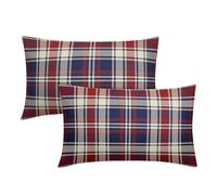 Lot de 2 housses de coussin à carreaux bleu et rouge patriotique du 4 juillet 30,5 x 50,8 cm avec imprimé quatrième juillet, indépendance, taies d'oreiller décoratives pour extérieur, jour