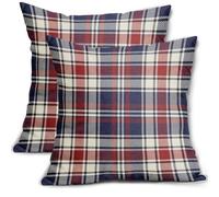 Lot de 2 housses de coussin à carreaux bleu et rouge patriotique du 4 juillet 50,8 x 50,8 cm avec imprimé quatrième juillet, indépendance, taies d'oreiller décoratives pour extérieur, jour