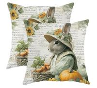 Lot de 2 housses de coussin à imprimé lapin de printemps jaune et tournesol - Décoration de Pâques pour maison, canapé, lit, canapé, 40,6 x 40,6 cm