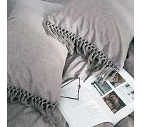 Lot de 2 housses de coussin à pampilles de style bohème en pur coton Gris King Size 51 x 92 cm