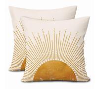 Lot de 2 housses de coussin abstraites de style bohème - Motif lever du soleil - 40,6 x 40,6 cm - Jaune moutarde - Décoration de chambre - Esthétique pour canapé, sofa, lit, dortoir, porche, terrasse