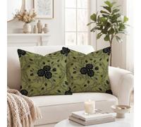 Lot de 2 housses de coussin avec citation botanique rose noire 40,6 x 40,6 | Vignes florales noires, taies d'oreiller, vert olive, imprimé botanique, style élégant et humeur, texture en tissu doux