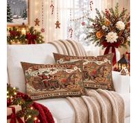 Lot de 2 housses de coussin avec citation du Père Noël Western Cowboy 30,5 | Housse de coussin, motif Père Noël occidental, traîneau tiré par des chevaux, paysage désert, graphique vintage, style ferme