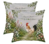 Lot de 2 housses de coussin avec fermeture éclair dissimulée avec fermeture éclair dissimulée - Motif fleurs rustiques et sentiers - Vert printemps - 45,7 x 45,7 cm