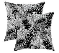 Lot de 2 housses de coussin avec fermeture éclair dissimulée et motifs de feuilles de palmier, silhouettes monochromes modernes tropicales sans noir, pour salon, chambre à coucher, loft, bureau