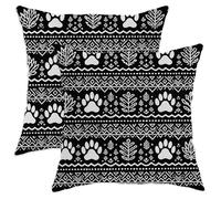 Lot de 2 housses de coussin avec fermeture éclair dissimulée - Motif pattes de pattes, tribal bohème - Feuille tribal bohème - Noir - 45,7 x 45,7 cm