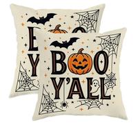 Lot de 2 housses de coussin avec fermeture éclair dissimulée pour salon, appartement, lit, canapé, décoration d'Halloween citrouilles, chauve-souris, fantôme, orange, 40,6 x 40,6 cm