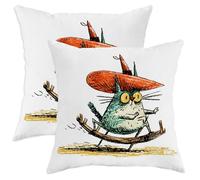Lot de 2 housses de coussin avec motif chat amusant et animal de dessin animé blanc, décoration saisonnière pour ferme, salon, canapé, lit, 45,7 x 45,7 cm