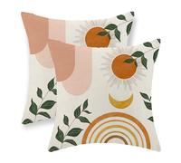 Lot de 2 housses de coussin bohème de 45,7 x 45,7 cm, arc-en-ciel, jaune, orange, soleil, vert, feuilles tropicales, décoration d'été, taie d'oreiller bohème en lin pour canapé, maison